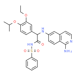 ChemSpider 2D Image | 2-[(1-Amino-6-isoquinolinyl)amino]-2-(3-ethoxy-4-isopropoxyphenyl)-N-(phenylsulfonyl)acetamide | C28H30N4O5S