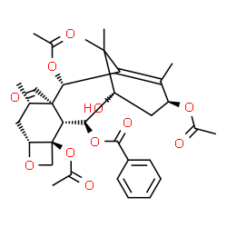 ChemSpider 2D Image | (1S,2S,3R,4S,7R,9S,10S,11R,14S)-4,11,14-Triacetoxy-10-formyl-1-hydroxy-9,13,16,16-tetramethyl-6-oxatetracyclo[10.3.1.0~3,10~.0~4,7~]hexadec-12-en-2-yl benzoate | C33H40O11