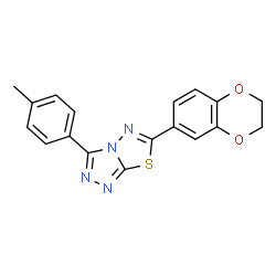 ChemSpider 2D Image | 6-(2,3-Dihydro-1,4-benzodioxin-6-yl)-3-(4-methylphenyl)[1,2,4]triazolo[3,4-b][1,3,4]thiadiazole | C18H14N4O2S