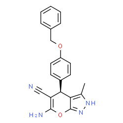 ChemSpider 2D Image | (4R)-6-Amino-4-[4-(benzyloxy)phenyl]-3-methyl-2,4-dihydropyrano[2,3-c]pyrazole-5-carbonitrile | C21H18N4O2