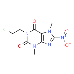 ChemSpider 2D Image | 1-(2-Chloroethyl)-3,7-dimethyl-8-nitro-3,7-dihydro-1H-purine-2,6-dione | C9H10ClN5O4