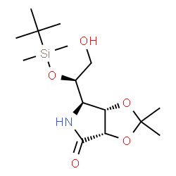 ChemSpider 2D Image | (3aS,6R,6aS)-6-[(1R)-1-{[Dimethyl(2-methyl-2-propanyl)silyl]oxy}-2-hydroxyethyl]-2,2-dimethyltetrahydro-4H-[1,3]dioxolo[4,5-c]pyrrol-4-one | C15H29NO5Si