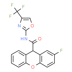 ChemSpider 2D Image | 2-Fluoro-N-[4-(trifluoromethyl)-1,3-oxazol-2-yl]-9H-xanthene-9-carboxamide | C18H10F4N2O3
