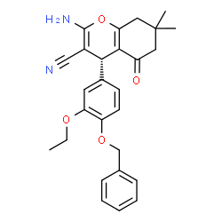 ChemSpider 2D Image | (4R)-2-Amino-4-[4-(benzyloxy)-3-ethoxyphenyl]-7,7-dimethyl-5-oxo-5,6,7,8-tetrahydro-4H-chromene-3-carbonitrile | C27H28N2O4
