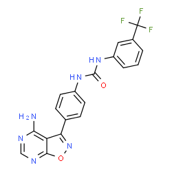 ChemSpider 2D Image | 1-[4-(4-Amino[1,2]oxazolo[5,4-d]pyrimidin-3-yl)phenyl]-3-[3-(trifluoromethyl)phenyl]urea | C19H13F3N6O2