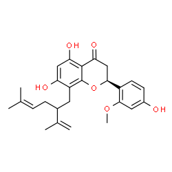 ChemSpider 2D Image | (2S)-5,7-Dihydroxy-2-(4-hydroxy-2-methoxyphenyl)-8-(2-isopropenyl-5-methyl-4-hexen-1-yl)-2,3-dihydro-4H-chromen-4-one | C26H30O6