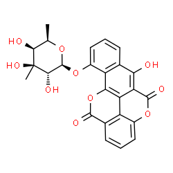 ChemSpider 2D Image | 6-Hydroxy-5,12-dioxo-5,12-dihydrobenzo[h]chromeno[5,4,3-cde]chromen-10-yl 6-deoxy-3-C-methyl-beta-D-galactopyranoside | C25H20O10