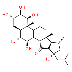 ChemSpider 2D Image | (1beta,2beta,3alpha,5alpha,6alpha,7beta,8xi,9xi,14beta,16beta,23S)-1,2,3,6,7,23-Hexahydroxy-16,23-cyclocholestan-15-one | C27H44O7
