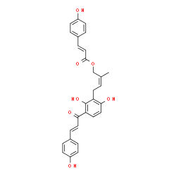ChemSpider 2D Image | (2Z)-4-{2,6-Dihydroxy-3-[(2E)-3-(4-hydroxyphenyl)-2-propenoyl]phenyl}-2-methyl-2-buten-1-yl (2E)-3-(4-hydroxyphenyl)acrylate | C29H26O7