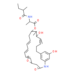 ChemSpider 2D Image | 15,22-Dihydroxy-5-methoxy-14,16-dimethyl-3-oxo-2-azabicyclo[18.3.1]tetracosa-1(24),6,8,10,16,20,22-heptaen-13-yl N-(2-methylbutanoyl)alaninate | C34H48N2O7
