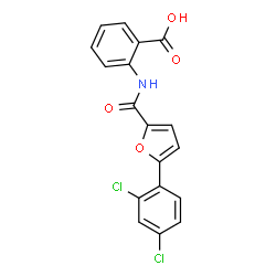 ChemSpider 2D Image | 2-{[5-(2,4-Dichlorophenyl)-2-furoyl]amino}benzoic acid | C18H11Cl2NO4
