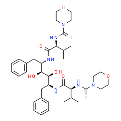 ChemSpider 2D Image | N,N'-([(2S,3S,4S,5S)-3,4-Dihydroxy-1,6-diphenyl-2,5-hexanediyl]bis{imino[(2S)-3-methyl-1-oxo-1,2-butanediyl]})di(4-morpholinecarboxamide) | C38H56N6O8
