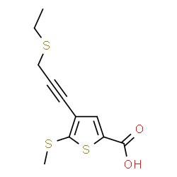 ChemSpider 2D Image | 4-[3-(Ethylsulfanyl)-1-propyn-1-yl]-5-(methylsulfanyl)-2-thiophenecarboxylic acid | C11H12O2S3