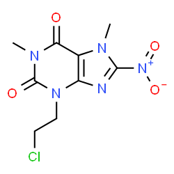 ChemSpider 2D Image | 3-(2-Chloroethyl)-1,7-dimethyl-8-nitro-3,7-dihydro-1H-purine-2,6-dione | C9H10ClN5O4