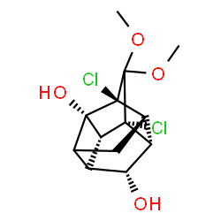ChemSpider 2D Image | (2S,3S,5R,6R,8R,9R,10S)-3,5-Dichloro-4,4-dimethoxypentacyclo[5.4.0.0~2,6~.0~3,10~.0~5,9~]undecane-2,8-diol | C13H16Cl2O4