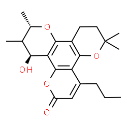 ChemSpider 2D Image | (10S,12S)-12-Hydroxy-6,6,10,11-tetramethyl-4-propyl-7,8,11,12-tetrahydro-2H,6H,10H-dipyrano[2,3-f:2',3'-h]chromen-2-one | C22H28O5