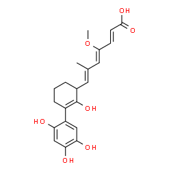 ChemSpider 2D Image | (2E,4Z,6E)-7-[2-Hydroxy-3-(2,4,5-trihydroxyphenyl)-2-cyclohexen-1-yl]-4-methoxy-6-methyl-2,4,6-heptatrienoic acid | C21H24O7