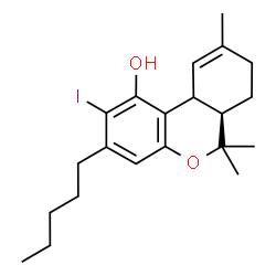 ChemSpider 2D Image | (6aR)-2-Iodo-6,6,9-trimethyl-3-pentyl-6a,7,8,10a-tetrahydro-6H-benzo[c]chromen-1-ol | C21H29IO2