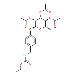ChemSpider 2D Image | Ethyl {4-[(2,3,4-tri-O-acetyl-6-deoxy-alpha-L-mannopyranosyl)oxy]benzyl}carbamate | C22H29NO10