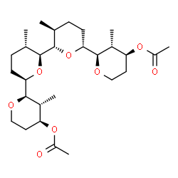 ChemSpider 2D Image | (2R,2'R,2''S,2'''R,3R,3''S,3'''R,4S,4'''S,5'S,6'S,6''R)-3,3'',3''',5'-Tetramethylhexadecahydro-2H,2'H,2''H,2'''H-2,2':6',2'':6'',2'''-quaterpyran-4,4'''-diyl diacetate | C28H46O8