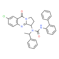 ChemSpider 2D Image | 3-(2-Biphenylyl)-1-(7-chloro-9-oxo-1,2,3,9-tetrahydropyrrolo[2,1-b]quinazolin-3-yl)-1-(1-phenylethyl)urea | C32H27ClN4O2
