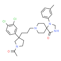 ChemSpider 2D Image | 8-{3-[1-Acetyl-3-(3,4-dichlorophenyl)-3-pyrrolidinyl]propyl}-1-(3-methylphenyl)-1,3,8-triazaspiro[4.5]decan-4-one | C29H36Cl2N4O2