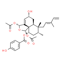 ChemSpider 2D Image | (1S,3R,5R,6aS,7R,8R,10S,10aS)-1,3-Diacetoxy-5-hydroxy-7,8-dimethyl-7-[(2E)-3-methyl-2,4-pentadien-1-yl]-3,5,6,6a,7,8,9,10-octahydronaphtho[1,8a-c]furan-10-yl 4-hydroxybenzoate | C31H38O9