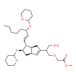 ChemSpider 2D Image | Methyl (3-hydroxy-2-{(3aS,5R,6R,6aS)-5-(tetrahydro-2H-pyran-2-yloxy)-6-[(1E,3S)-3-(tetrahydro-2H-pyran-2-yloxy)-1-octen-1-yl]-1,3a,4,5,6,6a-hexahydro-2-pentalenyl}propoxy)acetate | C32H52O8