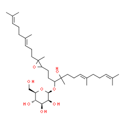 ChemSpider 2D Image | (7E)-1-{3-[(3E)-4,8-Dimethyl-3,7-nonadien-1-yl]-3-methyl-2-oxiranyl}-4-hydroxy-4,8,12-trimethyl-7,11-tridecadien-3-yl beta-D-mannopyranoside | C36H62O8