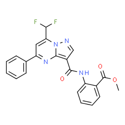 ChemSpider 2D Image | Methyl 2-({[7-(difluoromethyl)-5-phenylpyrazolo[1,5-a]pyrimidin-3-yl]carbonyl}amino)benzoate | C22H16F2N4O3