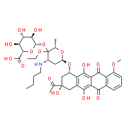 ChemSpider 2D Image | (2S,3S,4S,5R,6S)-6-{[(2S,4S,6R)-6-{[(1S,3S)-3-Acetyl-3,5,12-trihydroxy-10-methoxy-6,11-dioxo-1,2,3,4,6,11-hexahydro-1-tetracenyl]oxy}-4-(butylamino)-3-ethoxy-2-methyltetrahydro-2H-pyran-3-yl]oxy}-3,4,
5-trihydroxytetrahydro-2H-pyran-2-carboxylic acid | C39H49NO17