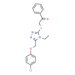 ChemSpider 2D Image | 2-({5-[(4-Chlorophenoxy)methyl]-4-ethyl-4H-1,2,4-triazol-3-yl}sulfanyl)-1-phenylethanone | C19H18ClN3O2S