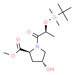 ChemSpider 2D Image | Methyl (4R)-1-[(2S)-2-{[dimethyl(2-methyl-2-propanyl)silyl]oxy}propanoyl]-4-hydroxy-L-prolinate | C15H29NO5Si