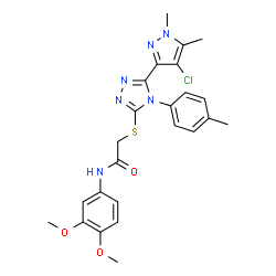 ChemSpider 2D Image | 2-{[5-(4-Chloro-1,5-dimethyl-1H-pyrazol-3-yl)-4-(4-methylphenyl)-4H-1,2,4-triazol-3-yl]sulfanyl}-N-(3,4-dimethoxyphenyl)acetamide | C24H25ClN6O3S