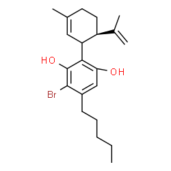 ChemSpider 2D Image | 4-Bromo-2-[(6R)-6-isopropenyl-3-methyl-2-cyclohexen-1-yl]-5-pentyl-1,3-benzenediol | C21H29BrO2