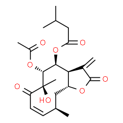 ChemSpider 2D Image | (3aS,4S,5R,6R,8Z,10R,11aR)-5-Acetoxy-6-hydroxy-6,10-dimethyl-3-methylene-2,7-dioxo-2,3,3a,4,5,6,7,10,11,11a-decahydrocyclodeca[b]furan-4-yl 3-methylbutanoate | C22H30O8