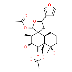 ChemSpider 2D Image | [(2S,2'S,3S,3'S,4a'S,5S,5'R,8a'R)-2-Acetoxy-5-(3-furyl)-3'-hydroxy-2'-methyl-4'-oxooctahydrodispiro[furan-3,1'-naphthalene-5',2''-oxiran]-4a'(2'H)-yl]methyl acetate | C24H30O9