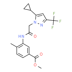 ChemSpider 2D Image | Methyl 3-({[5-cyclopropyl-3-(trifluoromethyl)-1H-pyrazol-1-yl]acetyl}amino)-4-methylbenzoate | C18H18F3N3O3