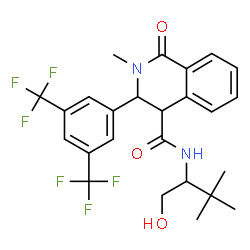 ChemSpider 2D Image | 3-[3,5-Bis(trifluoromethyl)phenyl]-N-(1-hydroxy-3,3-dimethyl-2-butanyl)-2-methyl-1-oxo-1,2,3,4-tetrahydro-4-isoquinolinecarboxamide | C25H26F6N2O3