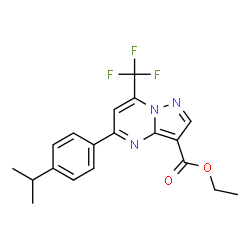 ChemSpider 2D Image | Ethyl 5-(4-isopropylphenyl)-7-(trifluoromethyl)pyrazolo[1,5-a]pyrimidine-3-carboxylate | C19H18F3N3O2