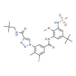 ChemSpider 2D Image | N-(2,2-Dimethylpropyl)-1-[3-fluoro-5-({2-methoxy-5-(2-methyl-2-propanyl)-3-[(methylsulfonyl)amino]phenyl}carbamoyl)-2-methylphenyl]-1H-1,2,3-triazole-4-carboxamide | C28H37FN6O5S