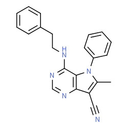 ChemSpider 2D Image | 6-methyl-4-(phenethylamino)-5-phenyl-5H-pyrrolo[3,2-d]pyrimidine-7-carbonitrile | C22H19N5