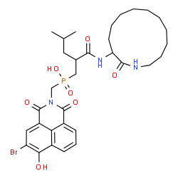 ChemSpider 2D Image | [(5-Bromo-6-hydroxy-1,3-dioxo-1H-benzo[de]isoquinolin-2(3H)-yl)methyl]{4-methyl-2-[(2-oxoazacyclotridecan-3-yl)carbamoyl]pentyl}phosphinic acid | C32H43BrN3O7P