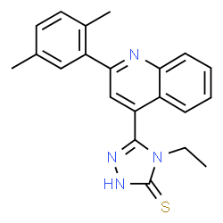 ChemSpider 2D Image | 5-[2-(2,5-Dimethylphenyl)-4-quinolinyl]-4-ethyl-2,4-dihydro-3H-1,2,4-triazole-3-thione | C21H20N4S