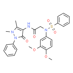 ChemSpider 2D Image | N~2~-(3,4-Dimethoxyphenyl)-N-(1,5-dimethyl-3-oxo-2-phenyl-2,3-dihydro-1H-pyrazol-4-yl)-N~2~-(phenylsulfonyl)glycinamide | C27H28N4O6S