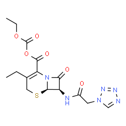 ChemSpider 2D Image | Ethyl {(6R,7R)-3-ethyl-8-oxo-7-[(1H-tetrazol-1-ylacetyl)amino]-5-thia-1-azabicyclo[4.2.0]oct-2-en-2-yl}carbonyl carbonate | C15H18N6O6S