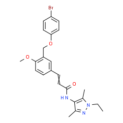 ChemSpider 2D Image | 3-{3-[(4-Bromophenoxy)methyl]-4-methoxyphenyl}-N-(1-ethyl-3,5-dimethyl-1H-pyrazol-4-yl)acrylamide | C24H26BrN3O3