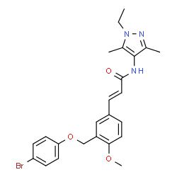 ChemSpider 2D Image | (2E)-3-{3-[(4-Bromophenoxy)methyl]-4-methoxyphenyl}-N-(1-ethyl-3,5-dimethyl-1H-pyrazol-4-yl)acrylamide | C24H26BrN3O3