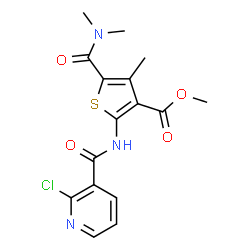ChemSpider 2D Image | Methyl 2-{[(2-chloro-3-pyridinyl)carbonyl]amino}-5-(dimethylcarbamoyl)-4-methyl-3-thiophenecarboxylate | C16H16ClN3O4S