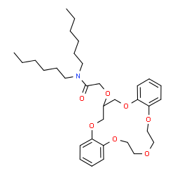 ChemSpider 2D Image | 2-(6,7,9,10,18,19-Hexahydro-17H-dibenzo[b,k][1,4,7,10,13]pentaoxacyclohexadecin-18-yloxy)-N,N-dihexylacetamide | C33H49NO7